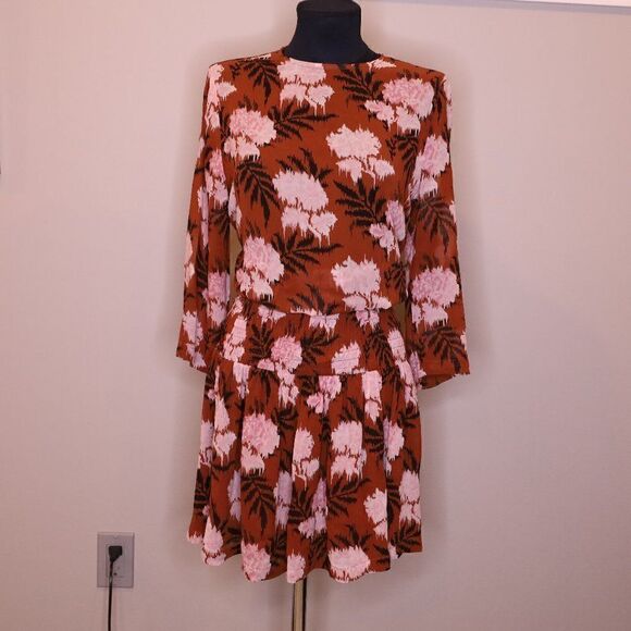 Ganni Georgette Floral Mini Dress Sz 2 - Picture 2 of 6